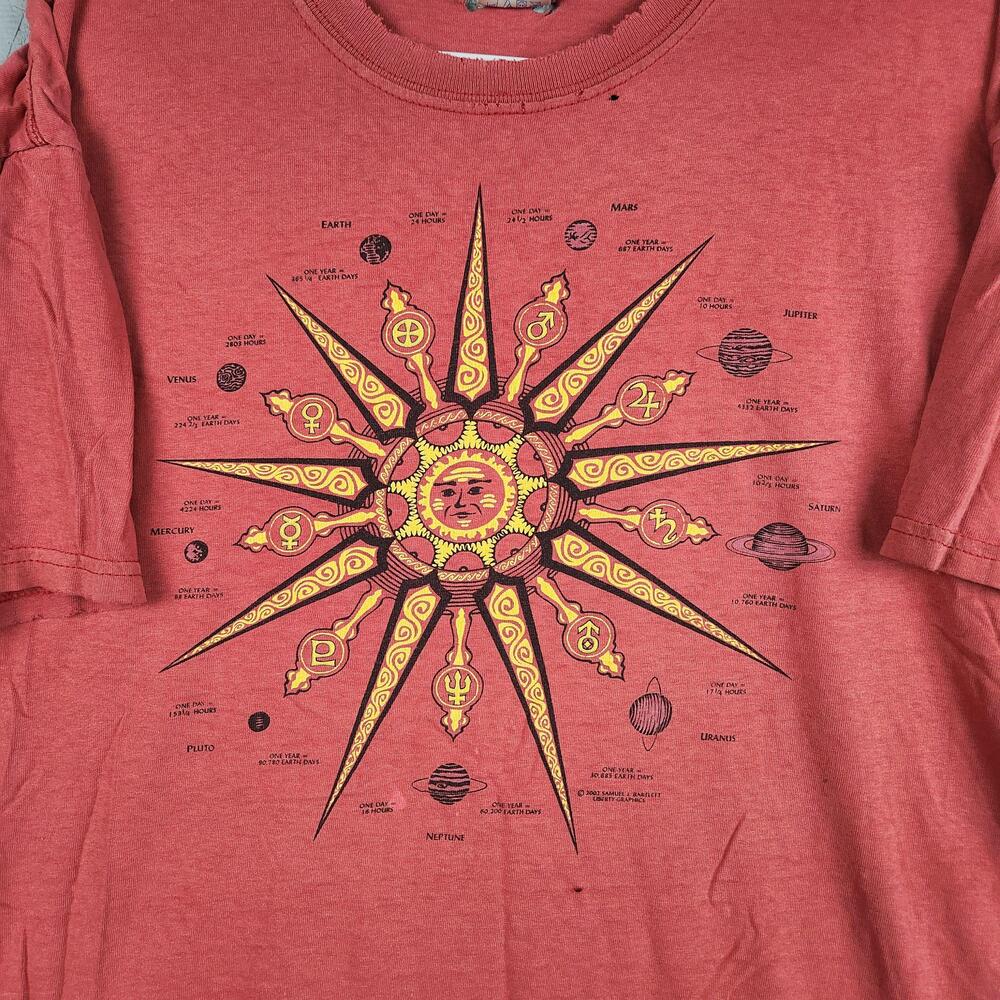 Vintage Solar System Shirt Mens XL Red Sun Planets Graphic 2000s Y2k Thrashed